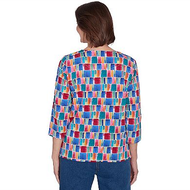 Women's Alfred Dunner Box Print Short Sleeve Top