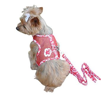 Doggie Design Cool Mesh Hawaiian Hibiscus Dog Harness With Leash