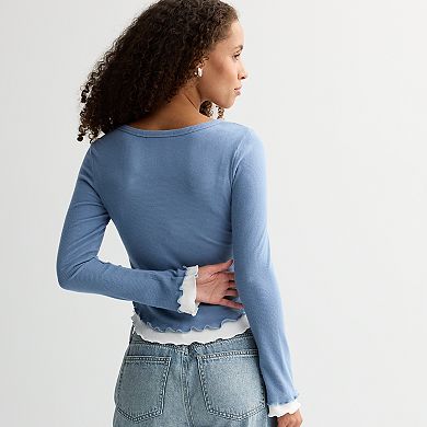 Juniors' madden girl Cozy Long Sleeve Ribbed Top