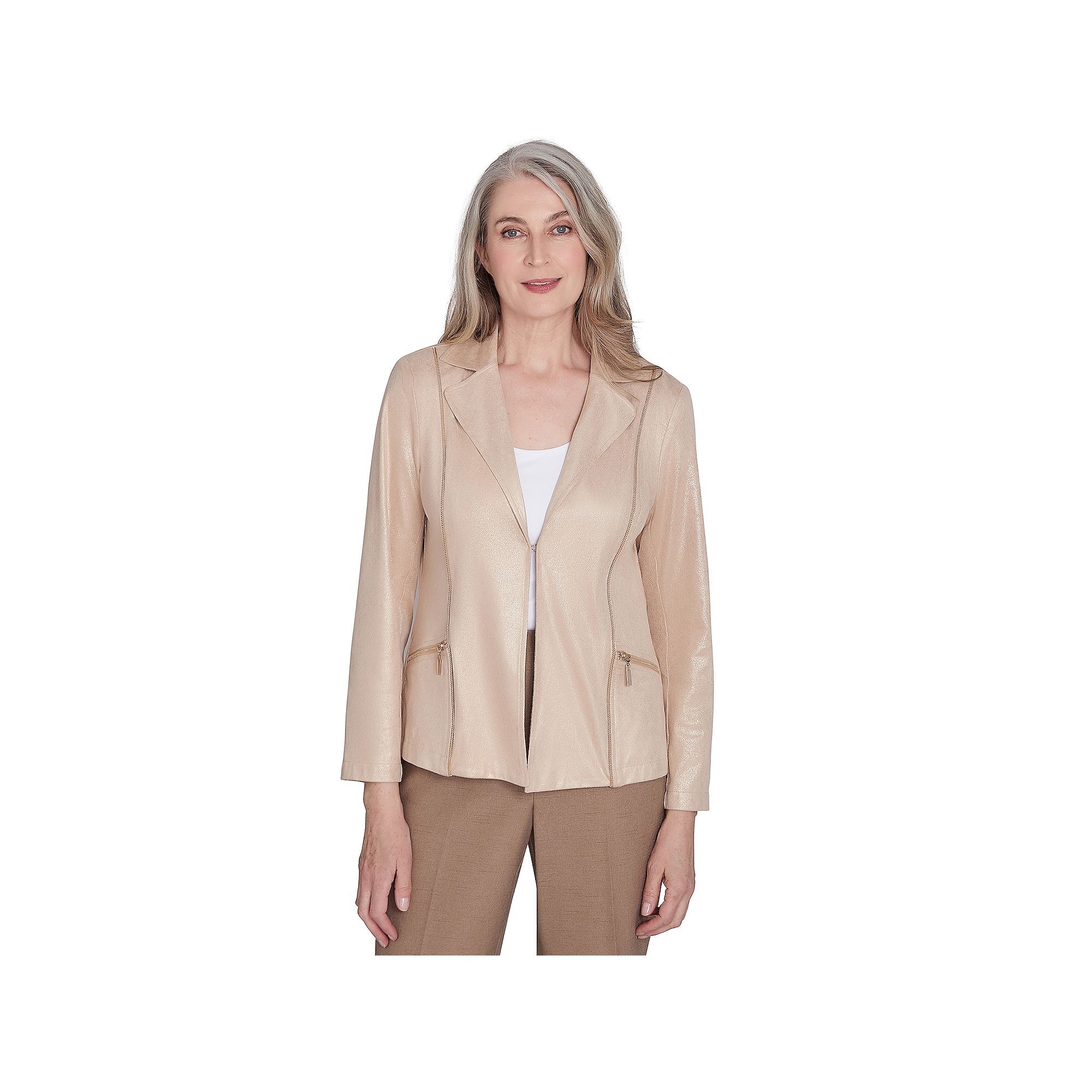 Womens Alfred Dunner Shimmer Faux Leather Jacket, Size: XL, Beige