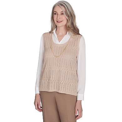 Women's Alfred Dunner Textured Vest with Detachable Necklace