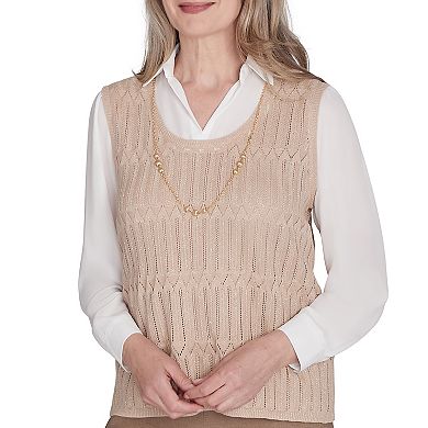 Women's Alfred Dunner Textured Vest with Detachable Necklace