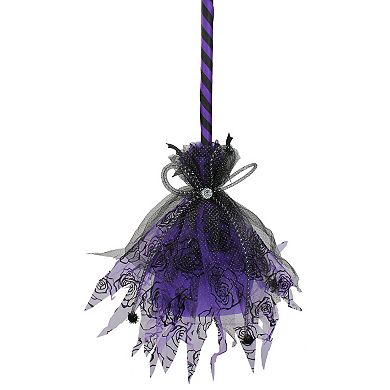 Northlight Purple and Black Striped Animated Witches Halloween Broom Decoration