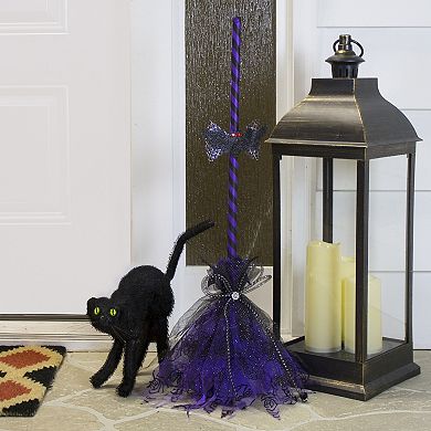 Northlight Purple and Black Striped Animated Witches Halloween Broom Decoration