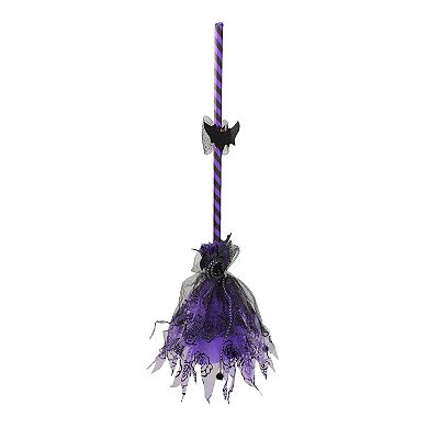 Northlight Purple and Black Striped Animated Witches Halloween Broom Decoration