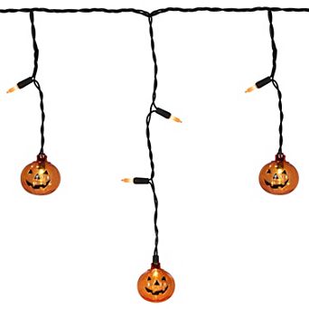 Northlight LED Lighted Pumpkin Halloween Curtain Icicle Lights