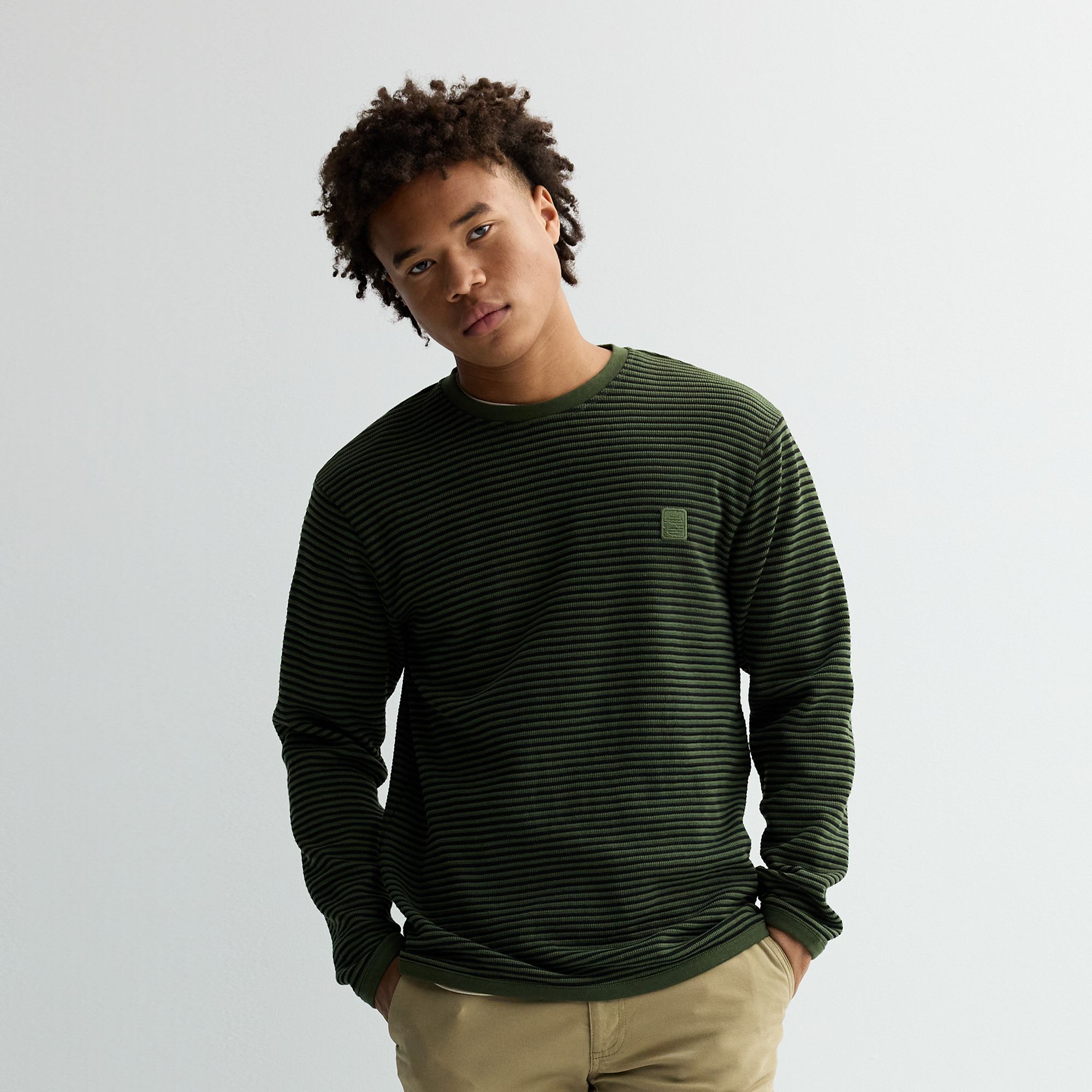 Mens Laguna Long Sleeve Waffle Knit Tee, Size: Small, Green
