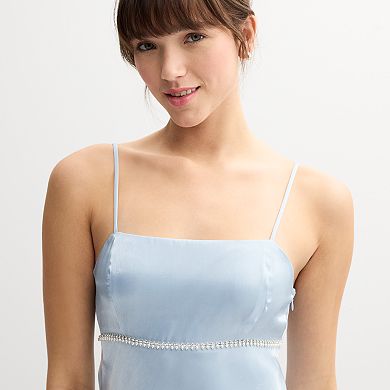 Juniors' Live To Be Spoiled Rhinestone Organza Mini Dress