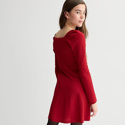 knee length dresses for ladies World Map Velvet Squared Up Bishop Skater Dress main image 1
