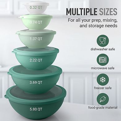 Zulay Kitchen Nesting Mixing Bowls With Leakproof Lids With 6 Prep Bowls And 6 Lids