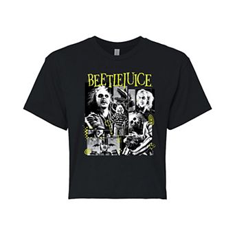 Juniors' Beetlejuice Collage Cropped Tee