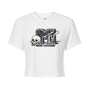 Juniors' MTV Grave Skeleton Cropped Tee