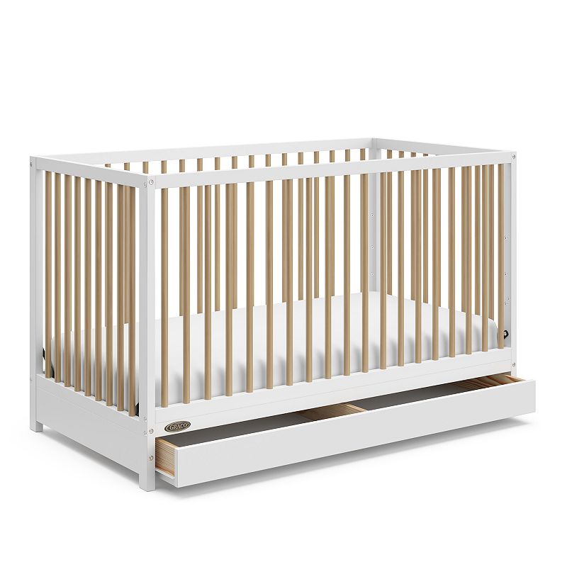 Graco Teddi 5-in-1 Convertible Crib with Drawer, White Brown