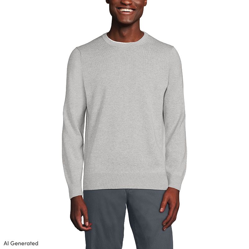 Big & Tall Lands' End Fine Gauge Crewneck Sweater, Men's, Size: Large Tall, Gray Grey