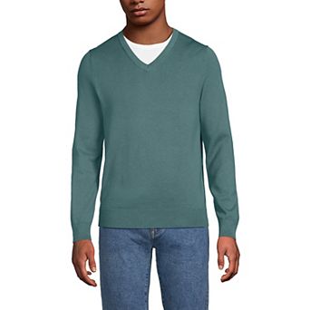 Big & Tall Lands' End Fine Gauge Cotton V-Neck Sweater