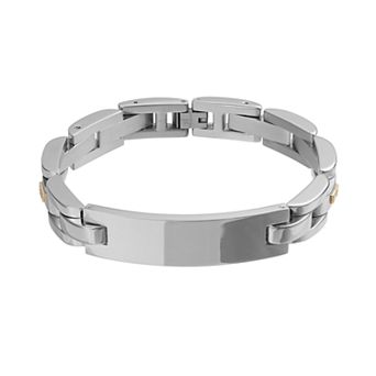 Men's Kristen Kesho Stainless Steel 14k Solid Gold Bar & Diamond Accent ID Bracelet