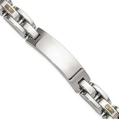 Men's Kristen Kesho Stainless Steel 14k Solid Gold Bar & Diamond Accent ID Bracelet