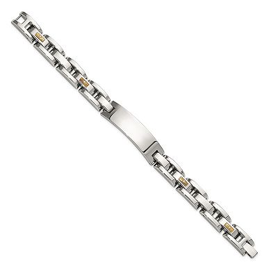Men's Kristen Kesho Stainless Steel 14k Solid Gold Bar & Diamond Accent ID Bracelet