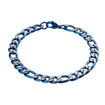 Kristen Kesho Stainless Steel Blue Plated Figaro Chain Bracelet