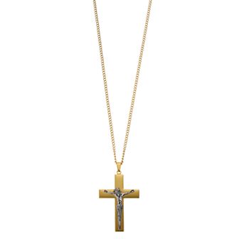 Kristen Kesho Stainless Steel Black and Gold Plated Crucifix Curb Chain Pendant Necklace