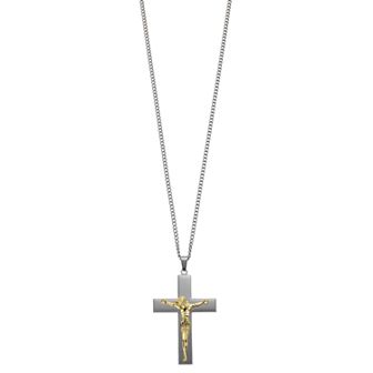 Kristen Kesho Stainless Steel Gold Plated Crucifix Curb Chain Pendant Necklace