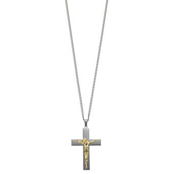 Kristen Kesho Stainless Steel Gold Plated Crucifix Curb Chain Pendant Necklace
