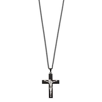 Kristen Kesho Stainless Steel Black Plated Cross Pendant Necklace