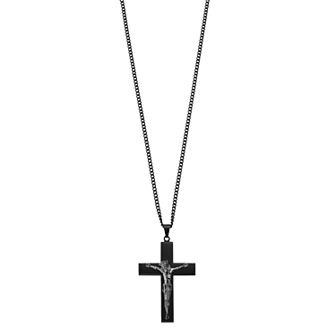 Kristen Kesho Stainless Steel Black Plated Crucifix Curb Chain Pendant Necklace