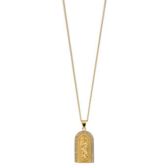 Kristen Kesho Stainless Steel Yellow Plated Crystal Blessed Mary Curb Chain Pendant Necklace