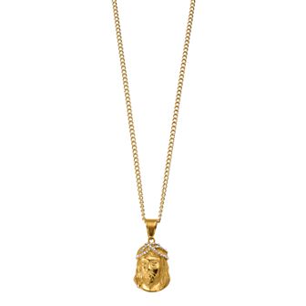 Kristen Kesho Stainless Steel Yellow Plated Crystal Jesus Curb Chain Pendant Necklace