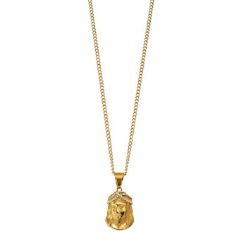 Kristen Kesho Stainless Steel Yellow Plated Crystal Jesus Curb Chain Pendant Necklace