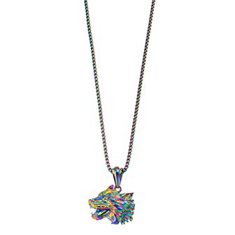 Kristen Kesho Stainless Steel Rainbow Plated Wolf Head Pendant Box Chain Pendant Necklace