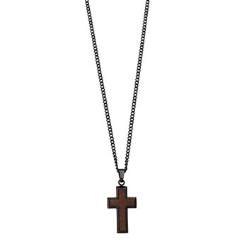 Kristen Kesho Stainless Steel Gold Plated with Wood Inlay Cross Pendant Necklace