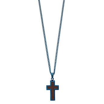 Kristen Kesho Stainless Steel Gold Plated with Wood Inlay Cross Pendant Necklace