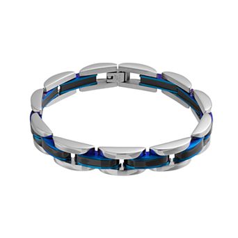Kristen Kesho Stainless Steel Black and Blue Plated Link Bracelet