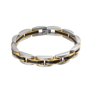 Kristen Kesho Stainless Steel Black and Gold Plated Link Bracelet