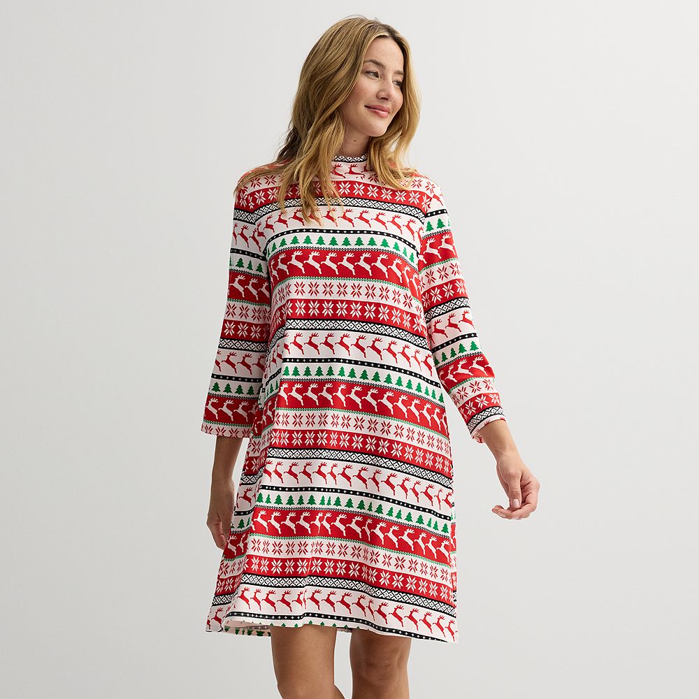 Printed Long Sleeve Mock Neck Dress