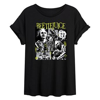 Juniors' Beetlejuice Collage Oversized Tee