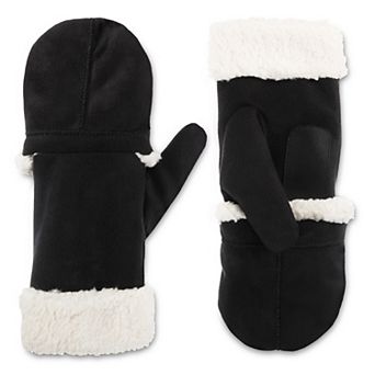 Women's isotoner Microsuede Berber Trim Convertible Flip Mittens