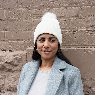 Women's isotoner Chenille Cuff Beanie Hat with Faux Fur Pom