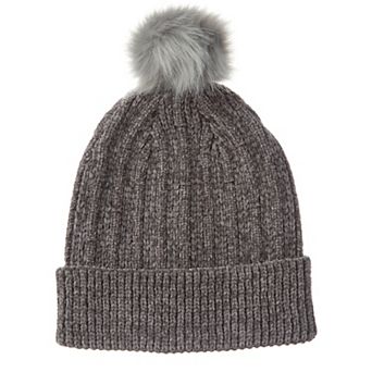 Women's isotoner Chenille Cuff Beanie Hat with Faux Fur Pom