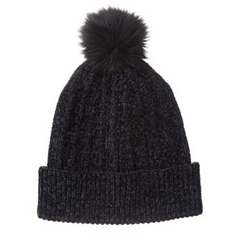 Women's isotoner Chenille Cuff Beanie Hat with Faux Fur Pom
