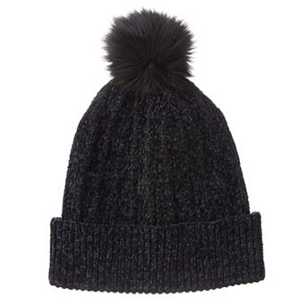 Women's isotoner Chenille Cuff Beanie Hat with Faux Fur Pom