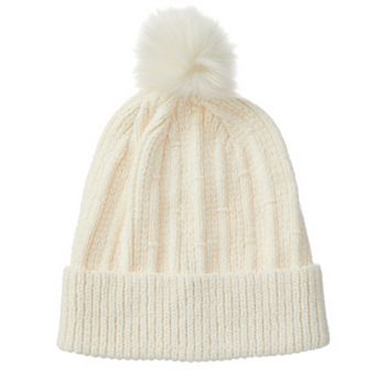 Women's isotoner Chenille Cuff Beanie Hat with Faux Fur Pom
