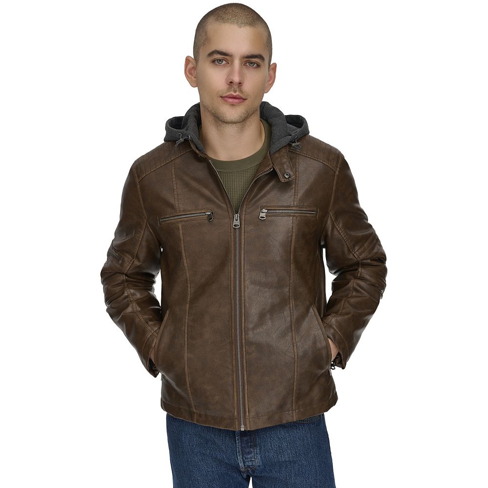 Levi's Faux Leather Hooded Racer Jacket in Brown for Men | Lyst