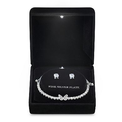 Silver Tone Cubic Zirconia Bracelet & Stud Earring Set