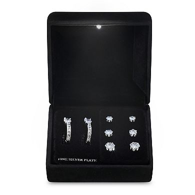 Silver Tone Cubic Zirconia Hoop & Stud Earrings Quartet