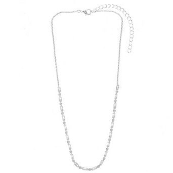 Silver Tone Cubic Zirconia Baguette Collar Necklace