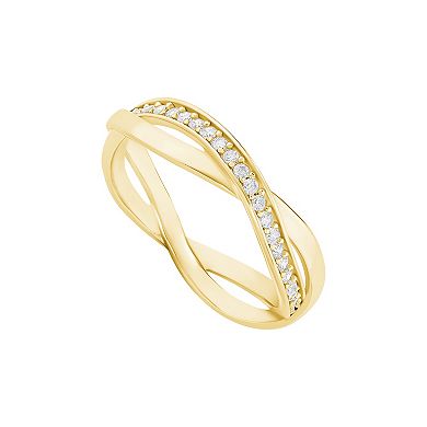 PRIMROSE Fine Silver Plated Polished Pave Cubic Zirconia Crossover Ring