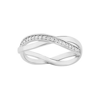 PRIMROSE Fine Silver Plated Polished Pave Cubic Zirconia Crossover Ring